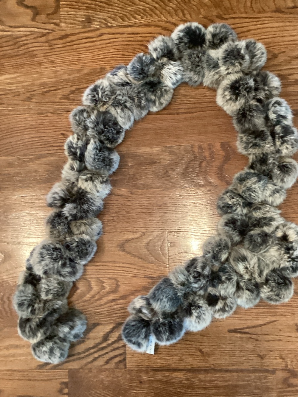 Lord & Taylor Gray Faux Fur Pom Pom Scarf